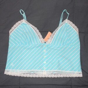 Ralph Lauren Light Blue Striped Lace Trim Cami